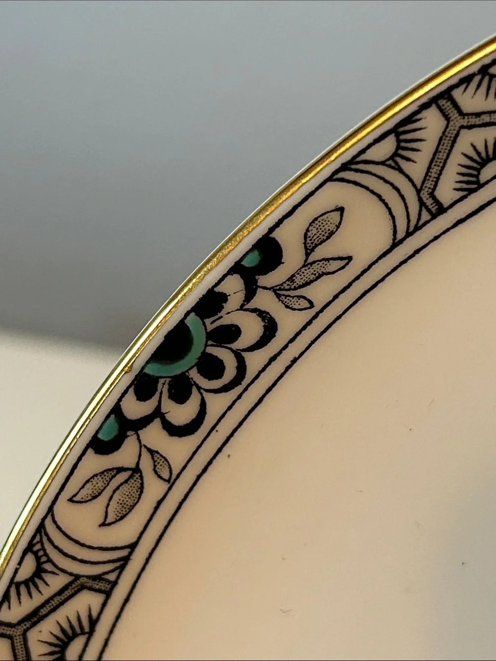 Decorative Black and Teal Floral Porcelain Plate